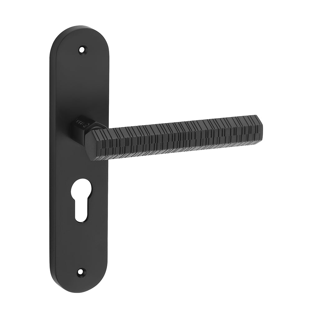 IPSA Maze Moderna Handle Series on 8" Plate CYS Lockset with 60mm One Side Key and Knob - Matte Finish Black